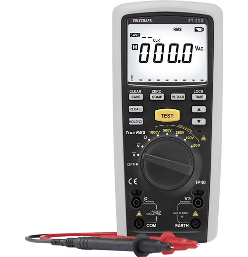 VOLTCRAFT ET-200 Isolationsmessgerät 50 V, 100 V, 250 V, 500 V, 1000 V 20 G OHM (ET-200) afbeelding 1