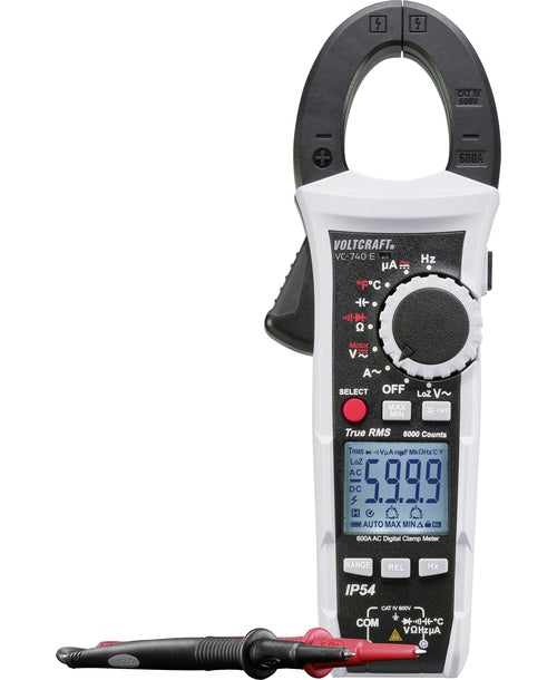 VOLTCRAFT VC-740 E Stromzange, Hand-Multimeter digital Spritzwassergeschützt (IP54) CAT IV 600 V Anzeige (Counts): 6000 (VC-740 E) afbeelding 1