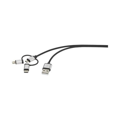 Renkforce USB-Kabel USB 2.0 USB-A Stecker, USB-C® Stecker, USB-Micro-B Stecker, Apple Lightning Stecker 0.50 m Dunkelgrau gesleeved RF4600467 afbeelding 1