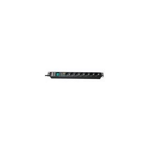 Bachmann 48,30cm (19")-Steckdosenleiste ÜSS, ALU, 7-fach, s schwarz, Schutzkontakt, 2 m, 1HE, mit SchalterMit Überspannungsschutz 6,5 kA, optische Funktions- und Ausfallanzeige (333.535) afbeelding 1