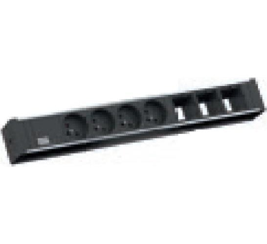 Bachmann Universal Steckdoseneinheit 3 x Custom Modul, 4 x UTE 230V, schwarz, um 35° gedreht, 3 m Zuleitung H05VV-F3G1,5mm² mit Winkelstecker 90°, inkl. Haltewinkel. (922.082) afbeelding 1