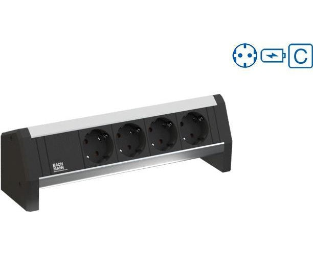 Bachmann DESK 1 - Steckdosenleiste - Wechselstrom 250 V - Eingabe, Eingang GST18i3 - Ausgangsanschlüsse: 2 (2 x USB, 2 x CEE 7/3) - 1,0m Schnur - Schwarz, RAL 9005 (902.0245) afbeelding 1