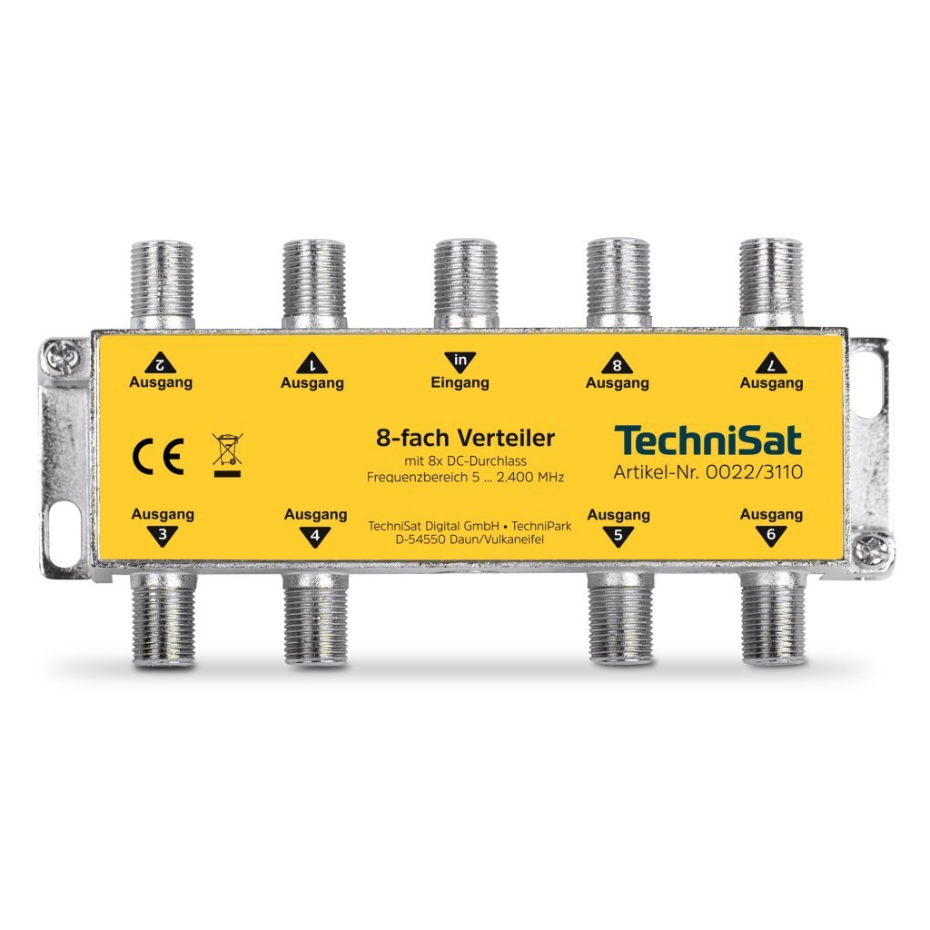Technisat 8-Way Splitter - Yellow/Silver - 5-2400 MHz - F-Connectors