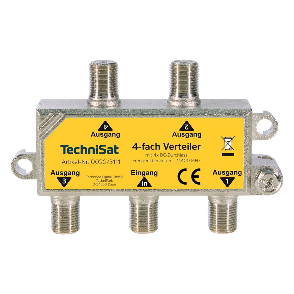 Technisat 4-way Satellite Splitter 40-2150 MHz F-Connector Yellow/Silver