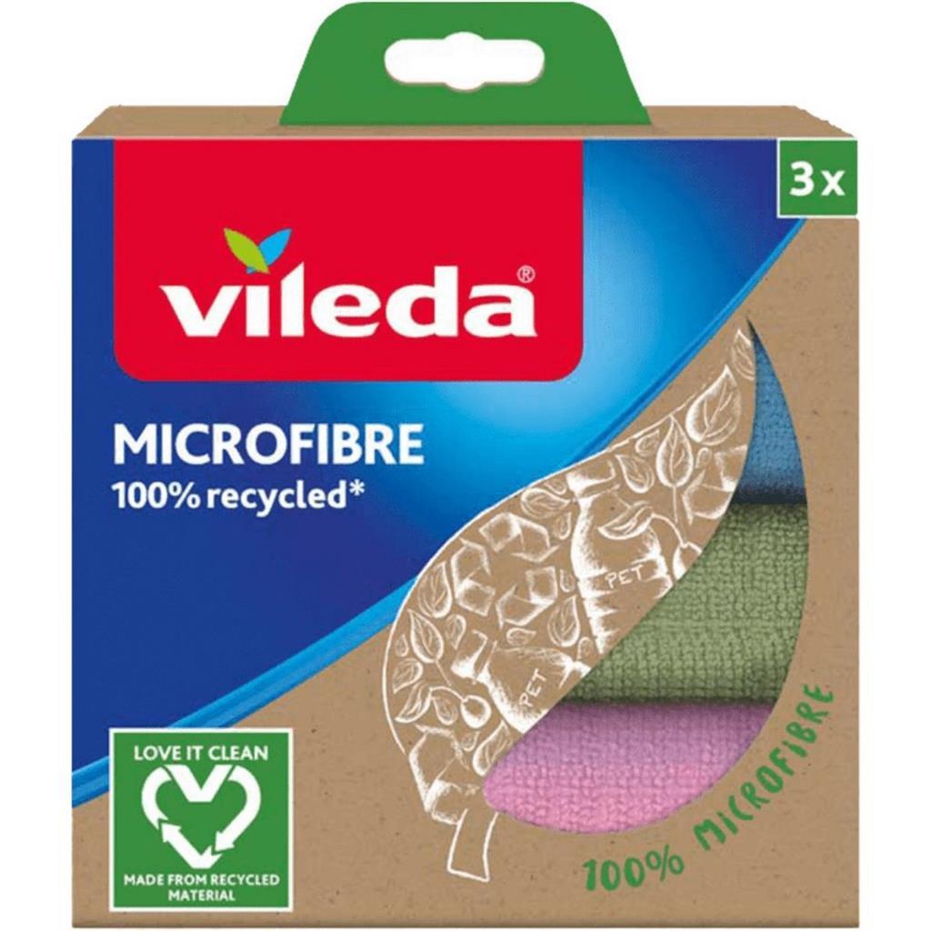 Vileda 100% Recycled Microfiber Cloths 3 Pieces