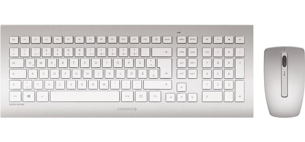 CHERRY DW 8000 - Tastatur-und-Maus-Set - drahtlos - 2,4 GHz - Deutsch - weiß, Silber (JD-0310DE) afbeelding 1