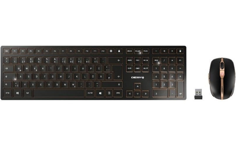 CHERRY DW 9000 SLIM - Tastatur-und-Maus-Set - kabellos - 2,4 GHz, Bluetooth 4,0 - Englisch (USA) mit EURO-Symbol - Schwarz, Bronze (JD-9000EU-2) afbeelding 1