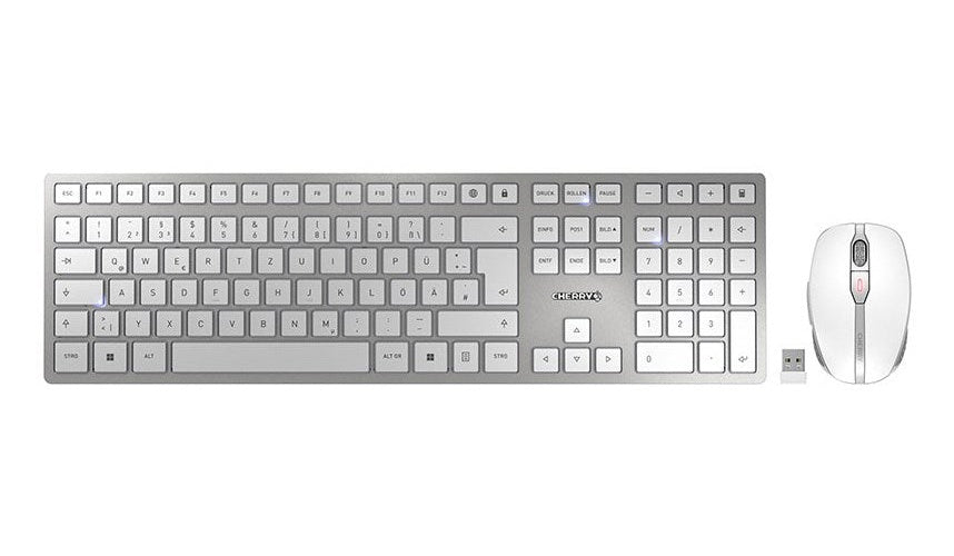 CHERRY DW 9100 SLIM - Tastatur-und-Maus-Set - kabellos - 2,4 GHz, Bluetooth 4,2 - QWERTZ - Deutsch - Weiß/Silber (JD-9100DE-1) afbeelding 1