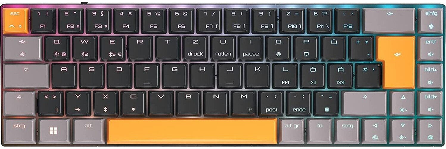CHERRY MX MX-LP 2,1 - Tastatur - kompakt - Hintergrundbeleuchtung - kabellos - USB, 2,4 GHz, Bluetooth 5,2 - QWERTZ - Deutsch - Tastenschalter: CHERRY MX Low Profile RGB Speed - Schwarz (G80-3860LVADE-2) afbeelding 1