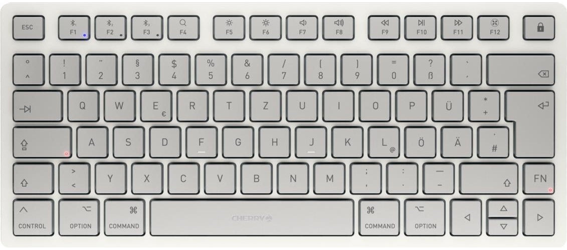 CHERRY KW 7100 Mini - Tastatur - für MAC - 75% - compact - kabellos - Bluetooth 5,1 - QWERTZ - Deutsch - Tastenschalter: CHERRY SX - Mondlichtweiß - plastikfreie Verpackung (JK-7110DE-25) afbeelding 1