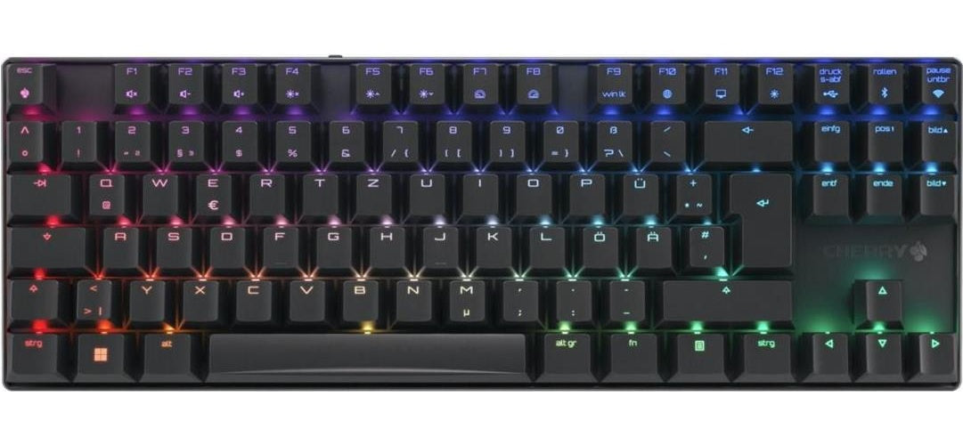 CHERRY XTRFY MX 8,2 - Tastatur - 80% - TKL - Hintergrundbeleuchtung - kabellos - Bluetooth 5,2, 2,4 GHz, USB-C - QWERTZ - Deutsch - Tastenschalter: CHERRY MX2A Brown - Schwarz (G80-3882LIADE-2) afbeelding 1