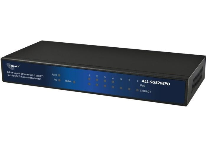 ALLNET ALL-SG8208PD - ungemanaged - 10G Ethernet (100/1000/10000) - 10BASE-T - 100BASE-TX - 1000BASE-T - IEEE 802.1p - IEEE 802.3 - IEEE 802.3ab - IEEE 802.3at - IEEE 802.3u - IEEE 802.3x - Cat5 - Cat5e - Schwarz (ALL-SG8208PD) afbeelding 1