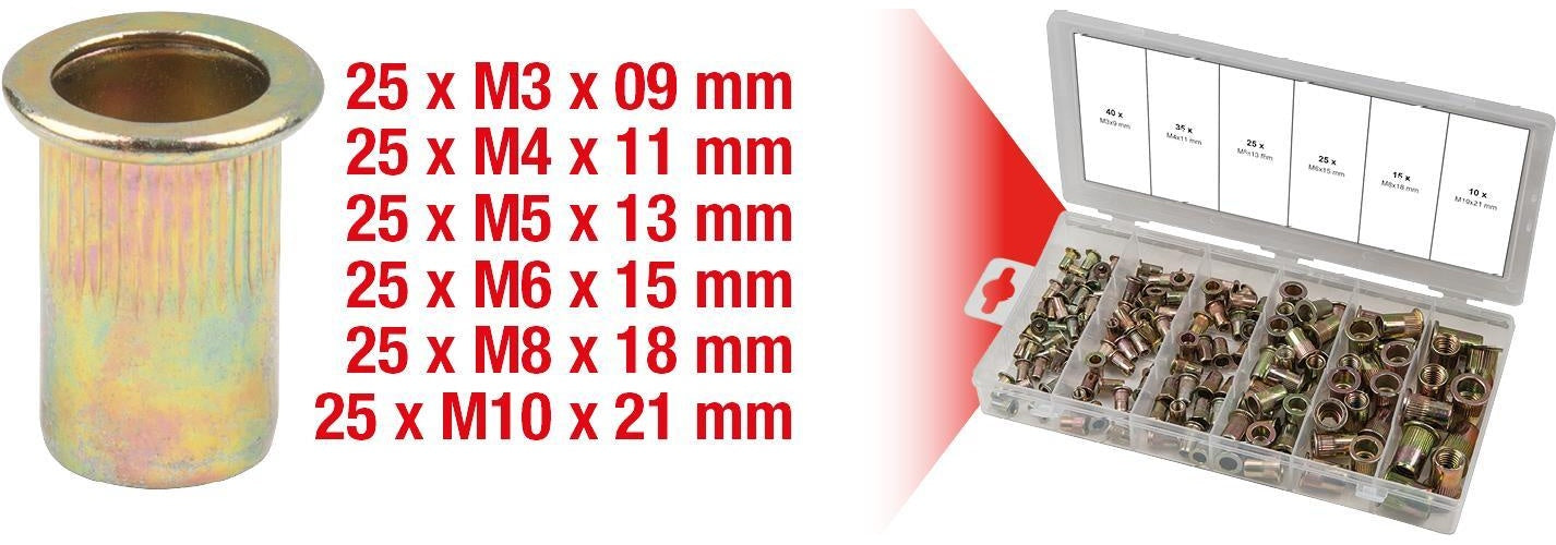 KS TOOLS Sortiment Gewindenieten, Stahl, M3x9mm-M10x21mm, 150-tlg. (970.0610) afbeelding 1