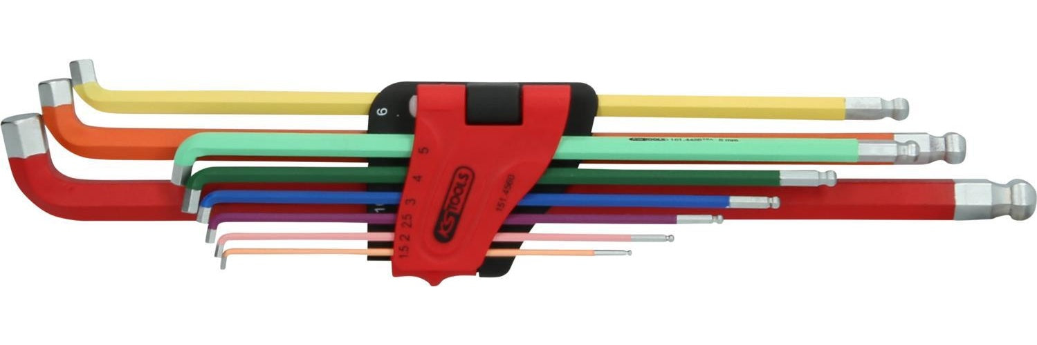 KS TOOLS Werkzeuge-Maschinen GmbH Kugelkopf-Innensechskant-Winkelstiftschlüssel-Satz, 108° abgewinkelt, 9-tlg (151.4560) afbeelding 1