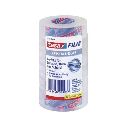 tesa Film, kristall-klar, 6-er Pack, 15 mm x 33 m universeller Klebefilm, aus PP-Folie, reißfest (57726-00000-01) afbeelding 1