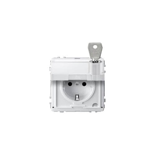 Merten MEG2316-7219. Buchsen-Typ: Typ F. Produktfarbe: Weiß, Internationale Schutzart (IP-Code): IP44. Eingangsspannung: 250 V, Stromstärke (maximal): 16 A. Anzahl enthaltener Produkte: 1 Stück(e) (MEG2316-7219) afbeelding 1