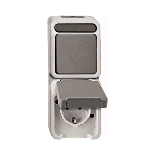 MERTEN Kombi.SCHUKO-Steckd. MEG3495-8029 Wechselschalter lichtgrau AQUASTAR MEG34 MEG3495-8029 (MEG3495-8029) - 4042811179335 - image 1