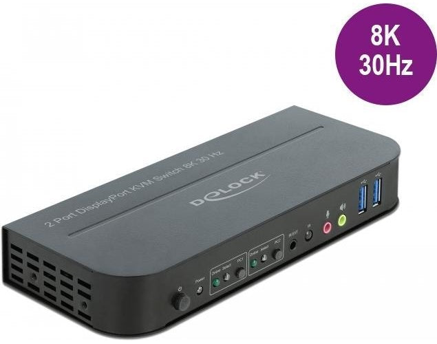 DeLOCK DisplayPort 1.4 KVM Switch 8K 30 Hz with USB 3.0 and Audio - KVM-/Audio-/USB-Switch - 2 x KVM/Audio/USB - 1 lokaler Benutzer - Desktop afbeelding 1