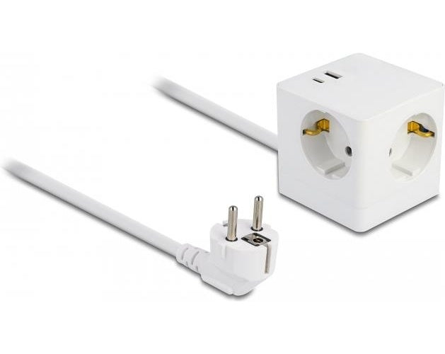 Delock Steckdosenwürfel mit Verlängerungskabel 3-fach und USB PD 3.0 Ladegerät 20 W, 1,5 m Kabel, weiß (11502) afbeelding 1