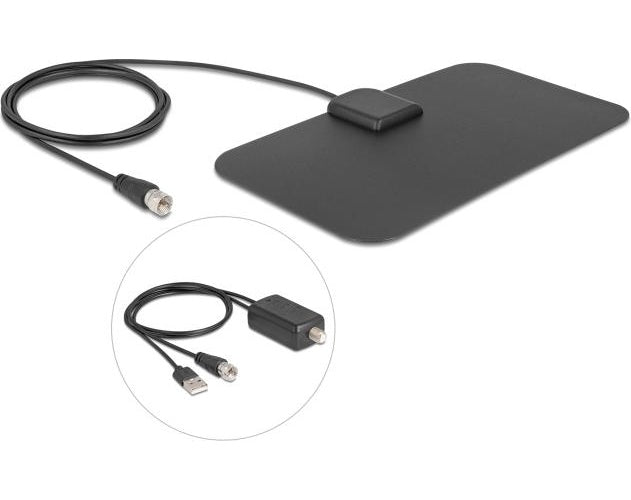 Delock DAB+ DVB-T2 Antenne F Stecker 5 - 25 dB aktiv omnidirektional schwarz (12085) afbeelding 1