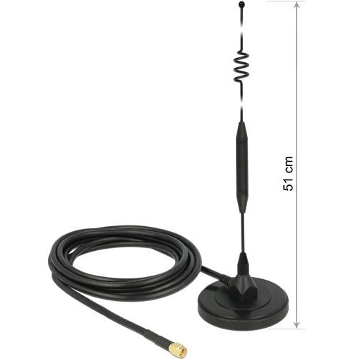 Delock LTE Antenne SMA Stecker 6 dBi starr omnidirektional mit magnetischem Standfuß und Anschlusskabel RG-58 3 m outdoor schwarz (12429) afbeelding 1