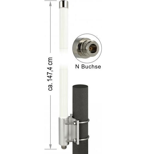 Delock LoRa 868 MHz - Antenne - 147,4 cm - Kolineares Dipol-Array - 8 dBi - ungerichtet - Wandmontage möglich, Stangenbefestigung - weiß (12504) afbeelding 1