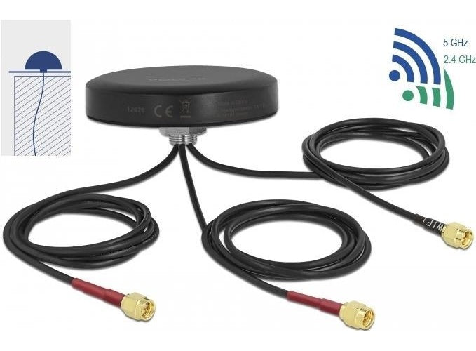 DeLOCK LTE MIMO Dual Band WLAN 802,11 ac/ax/a/h/b/g/n Antenna - Antenne - Smart Home - 3 dBi (für 2400 MHz - 2483 MHz), 3 dBi (für 4,9 - 5,825 GHz), 2 dBi (für 2,4 - 2,483 GHz), 2,5 dBi (für 4,9 - 5,825 GHz) - Innen / Außen, Schraubmontage afbeelding 1