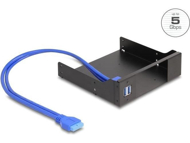 Delock - Wechselrahmen (Schacht) - 5,25", Metall, für schlanke mobile Rack-Baueinheit, USB 5 Gbps Hub mit 2-port USB 3,0 hub - Schwarz (18006) afbeelding 1
