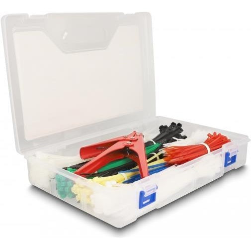 Delock - Kabelbinder - Sortierbox mit Kabelbindern, verschiedene Farben - Schwarz, weiß, Blau, Gelb, Rot, grün (Packung mit 600) afbeelding 1