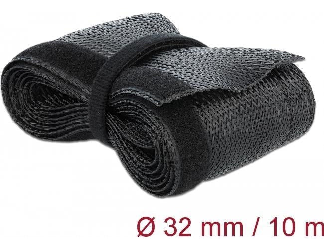Delock Braided Sleeving with Hook-and-Loop Fastener - Kabelschlauch - 10,0m - Schwarz (19059) afbeelding 1