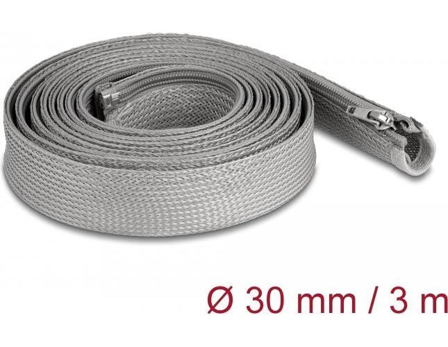 Delock Geflechtschlauch mit Reißverschluss hitzebeständig 3 m x 30 mm grau (20837) - 4043619208371 - image 1