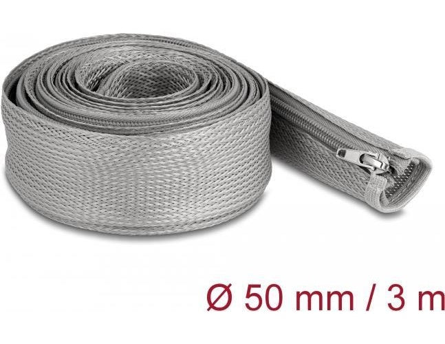 Delock Geflechtschlauch mit Reißverschluss hitzebeständig 3 m x 50 mm grau (20838) afbeelding 1