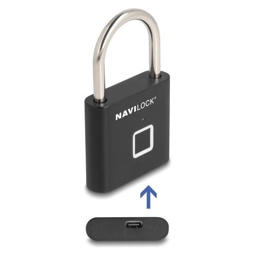 Navilock Vorhängeschloss mit Fingerabdruck 75 x 45 13 mm schwarz (20965) afbeelding 1