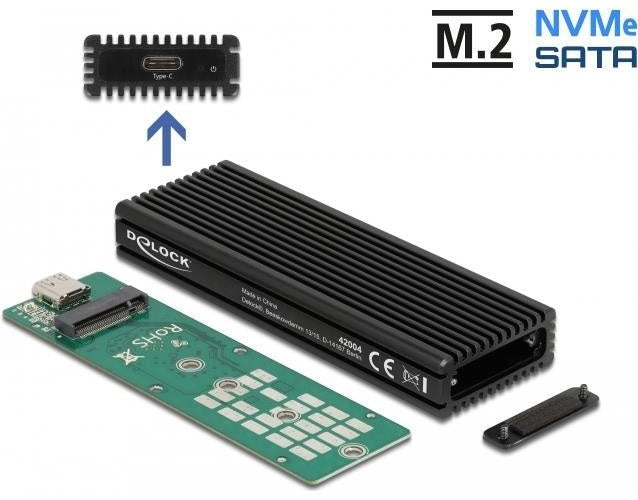 Delock - Speichergehäuse - M.2 - M.2 NVMe Card / SATA 6Gb/s - USB 3,2 (Gen 2) - Schwarz (42004) afbeelding 1