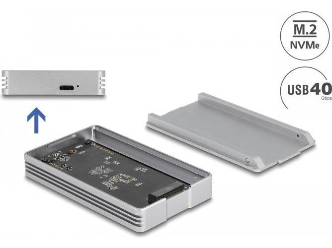 Delock - Speichergehäuse - M.2 - M.2 NVMe Card - Thunderbolt 3, Thunderbolt 4, USB4 - Silber (42018) afbeelding 1