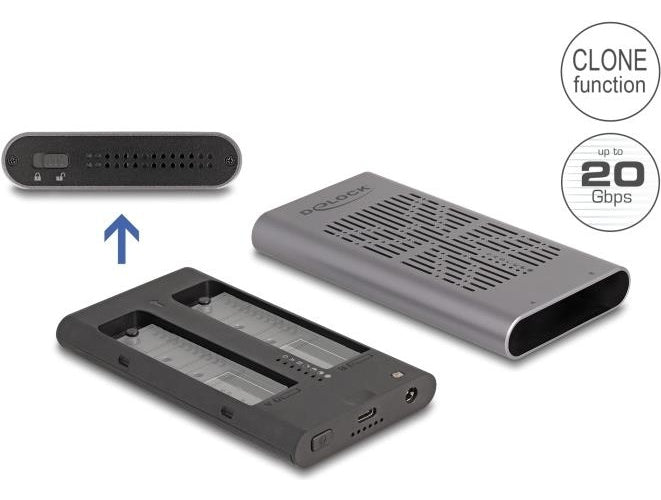 Delock - Speichergehäuse - 20 Gbps, Klonfunktion - M.2 - M.2 NVMe Card - USB-C - Grau (42027) afbeelding 1