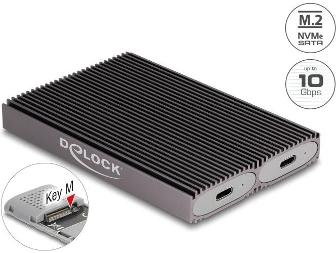 Delock Externes USB Type-C Dual Combo Gehäuse für 2 x M.2 NVMe PCIe oder SATA SSD (42028) afbeelding 1