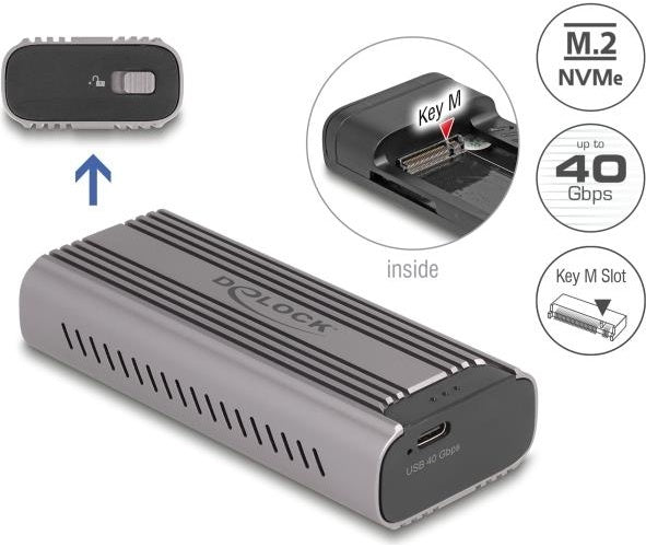 Delock - Speichergehäuse - M.2 - M.2 NVMe Card / PCIe (NVMe) - USB-C - Grau (42029) afbeelding 1