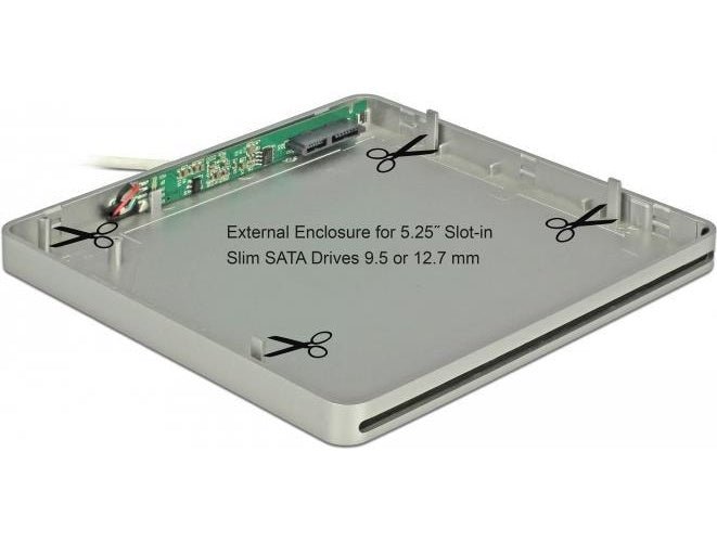 DeLOCK 5,25 External Enclosure Slot-in Slim SATA > USB C - Speichergehäuse - SATA - 5 Gbit/s - USB 3,1 (Gen 1) - Schwarz, Silber (42605) afbeelding 1
