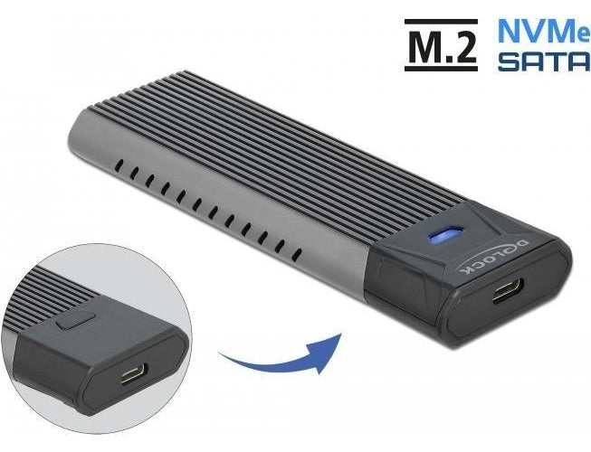 Delock External USB Type-C Combo Enclosure for M.2 NVMe PCIe or SATA SSD - Speichergehäuse - M.2 - M.2 NVMe Card / SATA 10Gb/s - USB 3,2 (Gen 2) (42638) afbeelding 1