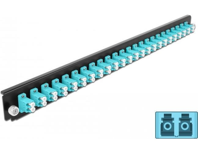 Delock - Rack-Montageblech für Glasfaser-Spleißbox - Vorderseite - LC MM X 24 - Aquamarin - 1U - 48.3 cm (19") afbeelding 1