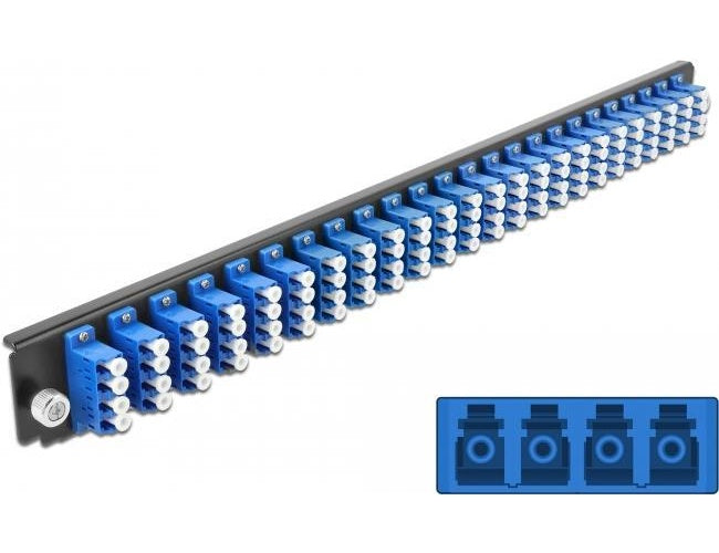 Delock - Rack-Montageblech für Glasfaser-Spleißbox - Vorderseite - LC SM X 24 - Blau - 1U - 48.3 cm (19") afbeelding 1