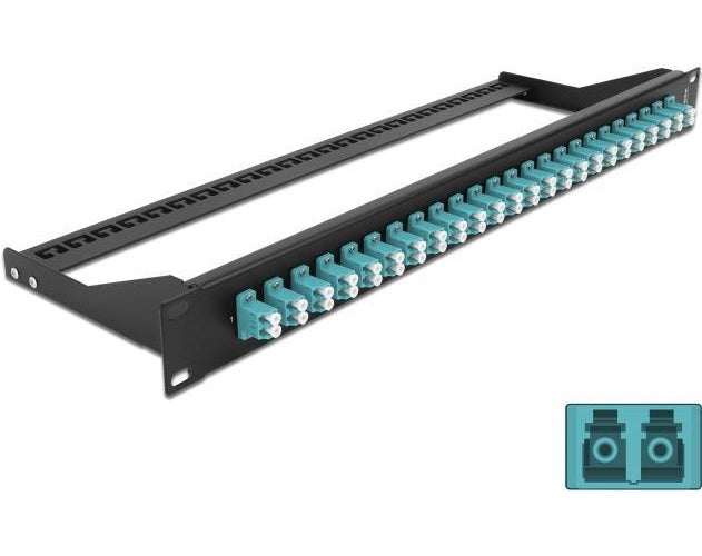 Delock - Patch Panel - Rack montierbar - LC Duplex MM X 24 - Schwarz, Aquamarin - 1U - 48,3 cm (19") (43389) afbeelding 1