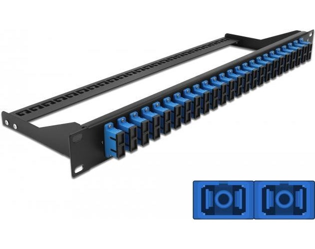 Delock - Patch Panel - Rack montierbar - SC Duplex SM X 24 - Schwarz, Blau - 1U - 48.3 cm (19") afbeelding 1