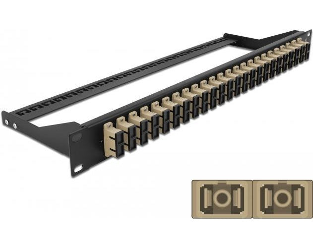 Delock - Patch Panel - Rack montierbar - SC Duplex MM X 24 - Schwarz, beige - 1U - 48.3 cm (19") afbeelding 1