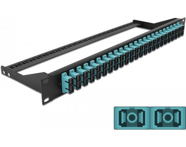 Delock - Patch Panel - Rack montierbar - SC Duplex MM X 24 - Schwarz, Aquamarin - 1U - 48.3 cm (19") afbeelding 1