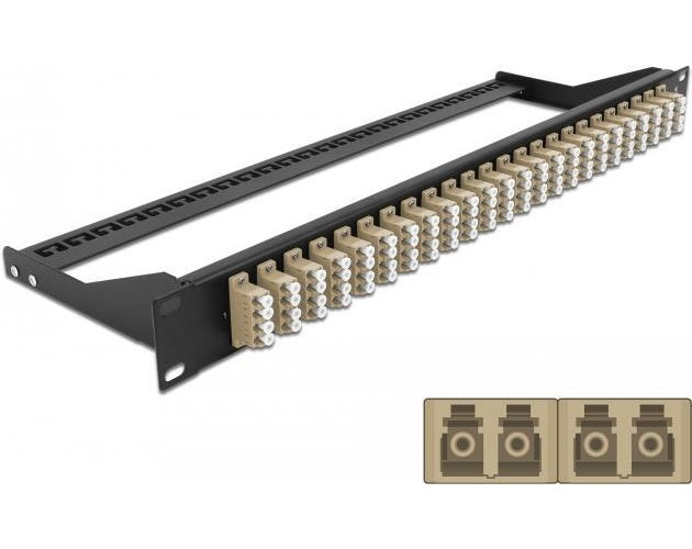 Delock - Patch Panel - Rack montierbar - LC Quad MM x 24 - Schwarz, beige - 1U - 48.3 cm (19") afbeelding 1