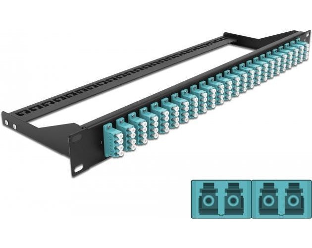 Delock - Patch Panel - Rack montierbar - LC Quad MM x 24 - Schwarz, Aquamarin - 1U - 48.3 cm (19") afbeelding 1