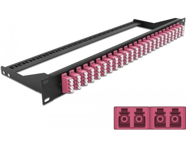 Delock - Patch Panel - Rack montierbar - LC Quad MM x 24 - Schwarz, violett - 1U - 48.3 cm (19") afbeelding 1