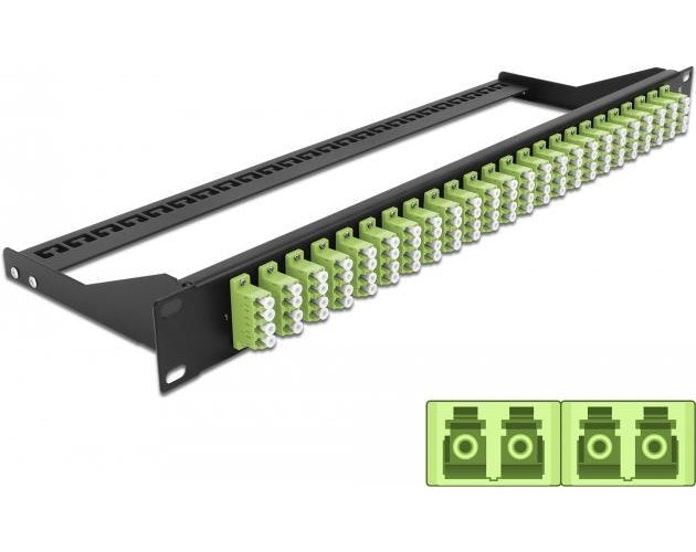 Delock - Patch Panel - Rack montierbar - LC Quad MM x 24 - Schwarz, hellgrün - 1U - 48.3 cm (19") afbeelding 1